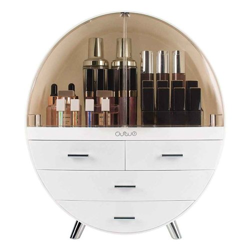 OBMMIRAO Elegant Dustproof Makeup Storage Organizer Box, Waterproof Large Cosmetics Organizer Storage with Drawers Skincare Cosmetic Display Cases for Countertop Bathroom Dresser Dedroom
