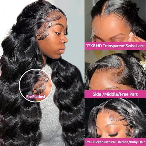 30 Inch Body Wave Lace Front Wigs Human Hair Wig for Women 13x6 HD Lace Front Wigs 200 Density Glueless Wig Pre Plucked with Baby Hair
