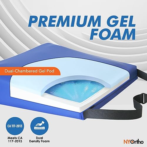 NYOrtho Wheelchair Gel Seat Cushions - Wedge - Shaped Gel- Foam Cushion Wheelchairs -Office Chairs - Car Seats - More - Firm Foam Quick Release Straps Non - Slip Bottom - Made in USA