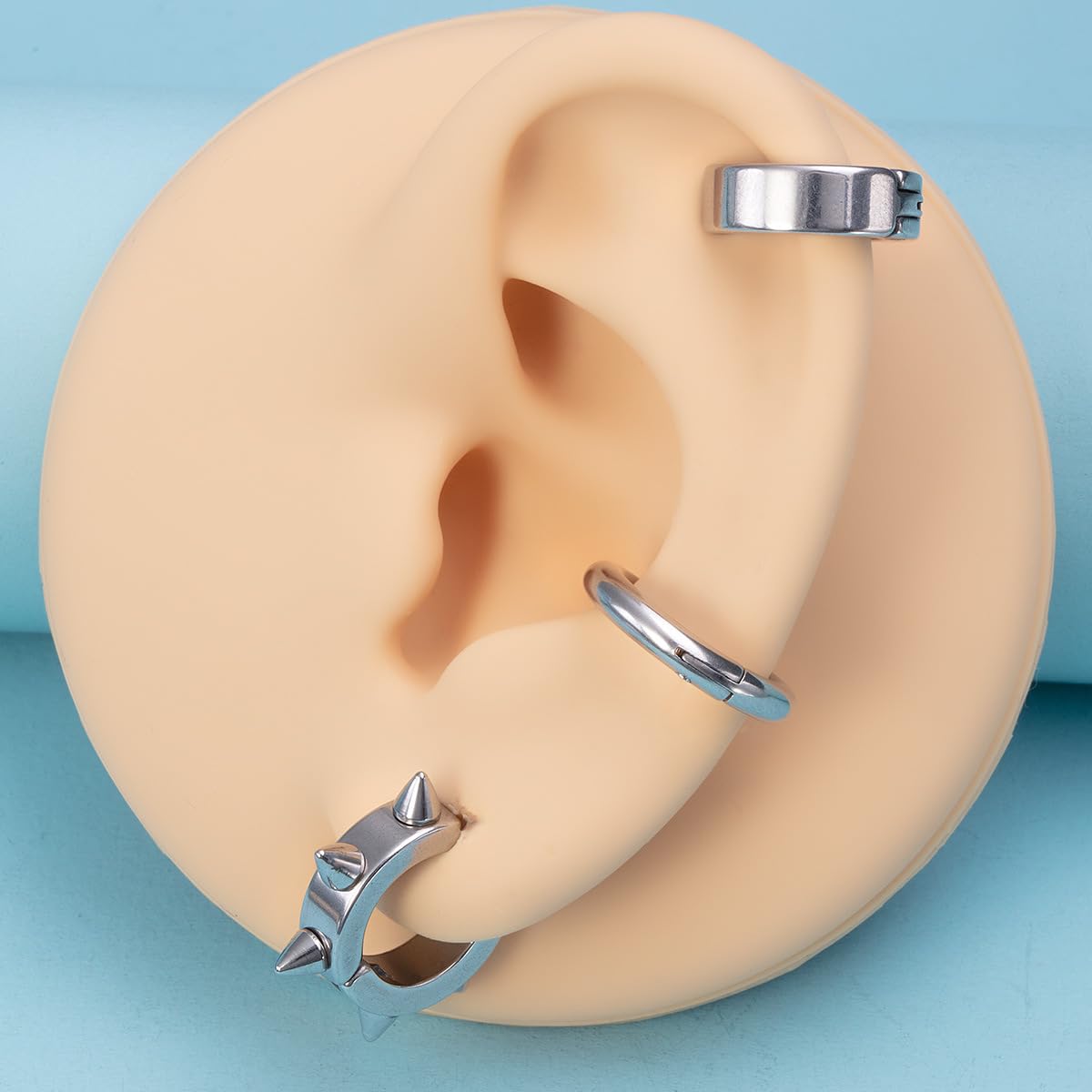 Niaspi 3Pcs Ear Cuff Earrings for Women Men Stainless Steel Non Piercing Clip On Cartilage Earrings Fake Huggie Hoops Earrings Gold/Silver/Black (Silver)