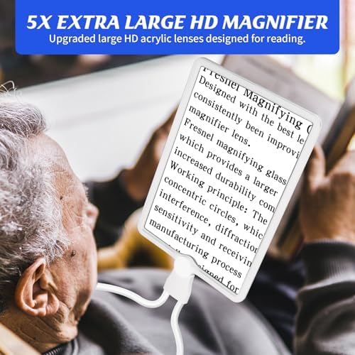 Rechargeable Hands Free Magnifying Glass with 50 LEDs Light, Large Reading Magnifying Glasses with Flexible Gooseneck, Lighted Magnifier Perfect for Reading, Hobbies, Low Vision Seniors