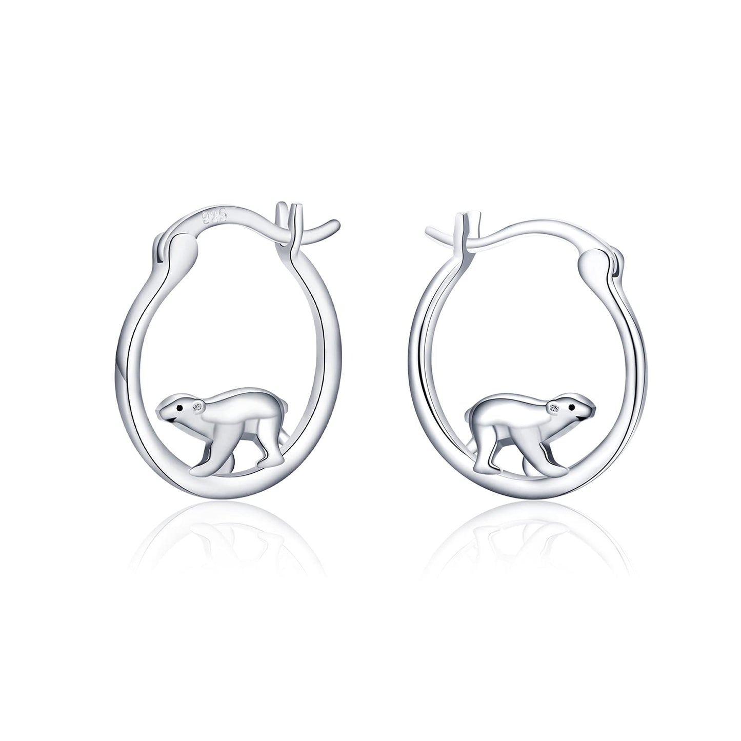 Mama Bear Earrings 925 Sterling Silver Polar Bear Huggie Hoop Earrings Hypoallergenic Cute Animal Small Earrings Bear Jewelry Graduation Gifts for Women Daughter Her