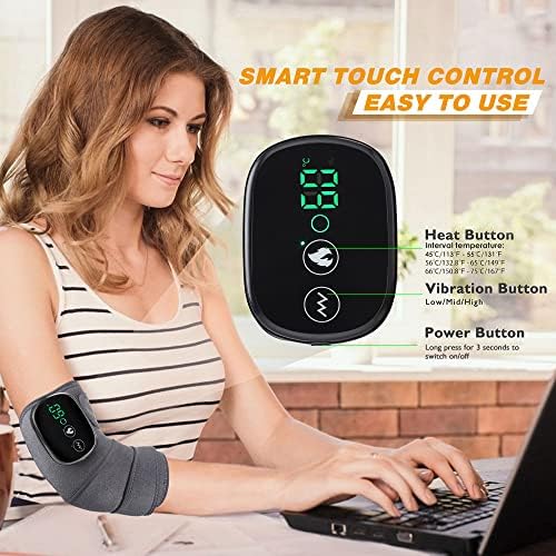 Cordless Knee Massager with Heat Vibration, Electric Heated Knee Brace Shoulder Heating Pads Elbow Wrap for Pain Relief (Pack of 1 Grey)