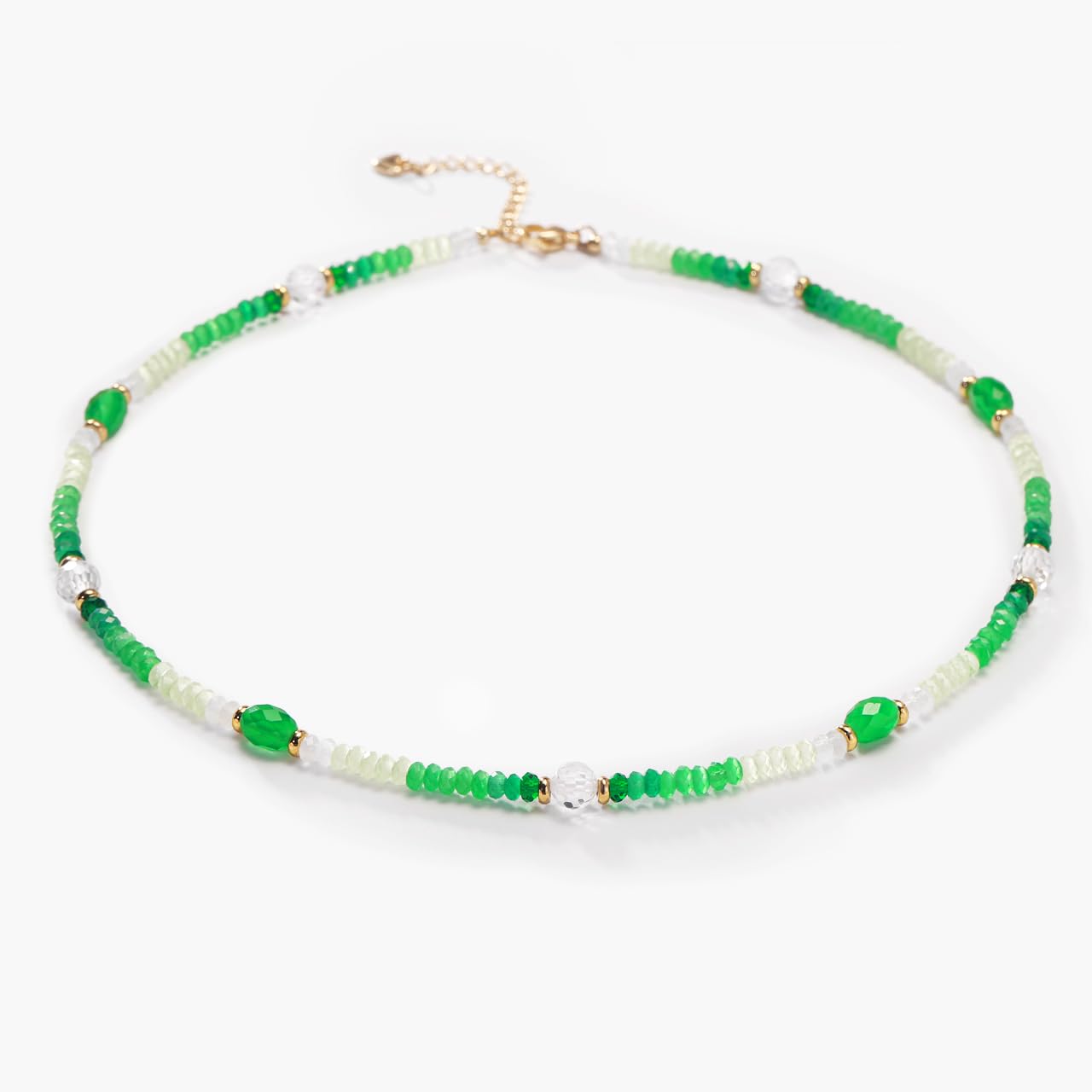 Gmissbabicoo Healing Crystal Necklace for Women Spiritual Zircon Beads Handmade Gemstone with 18k Golden Plated Crystals Stones Beaded Adjustable Necklaces with Jewelry Box Green 1