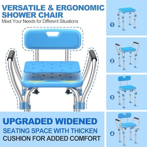 Heavy Duty Shower Chair with Armrests & Back, FSA/HSA Eligible Upgraded 450lbs Stainless Steel Padded Shower Seat for Inside Shower, Anti Slip Adjustable Bathroom Chair for Elderly Disabled