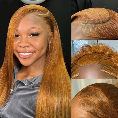 Blonde Lace Front Wigs Human Hair Straight 13x4 HD Lace Wigs Human Hair for Black Women with 180 Density 18 Inch Long Bob 30# Color