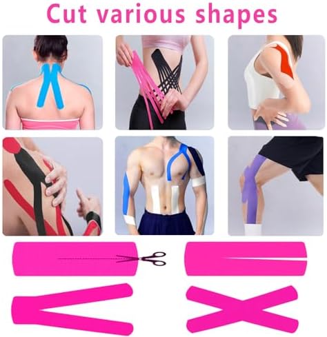 SOON GO Kinesiology Tape Pro 5 Rolls, 2 Inch High Elasticity Sports Tape Therapeutic Pain Relief–Physio Tape for Muscle Recovery & Joint Support, Waterproof & Hypoallergenic & Breathable–Pink