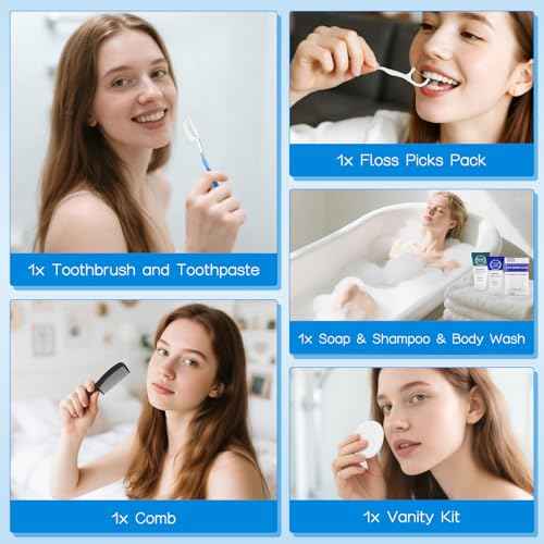 Toiletry Kits Travel Essentials Disposable Hygiene in Bulk, Trial Size Toiletries Supplies Individually Wrapped Traveling Personal Care Items, for Camping, Hotel, Homeless, Charity, 8-in-1 (20-Pack)