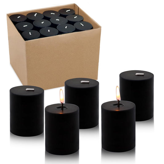 2.0 inch Black Votive Candles, 24 Packs Unscented Small Dripless Wax Candles for Halloween Wedding, Party, Holiday & Home Decor, 12 Hour Burning
