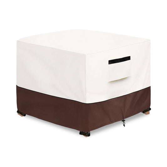 Aacabo Patio Ottoman Cover,25W x 25D x 18H inch,Waterproof Square Patio Small Side Table Cover,Suitable for 3-Piece Outdoor Wicker Patio Bistro Set Side Table(Beige)