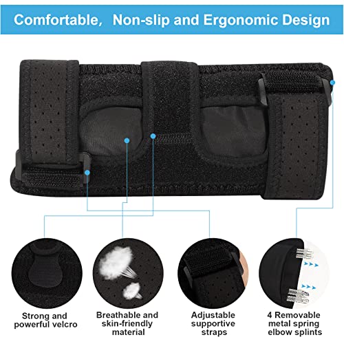 Elbow Splint Tendonitis Elbow Brace, Cubital Tunnel Syndrome Brace with 4 Removable Metal Spring Splint for Sleeping, Elbow Immobilizer for Ulnar Nerve Entrapment, Golfers Elbow (L/XL)