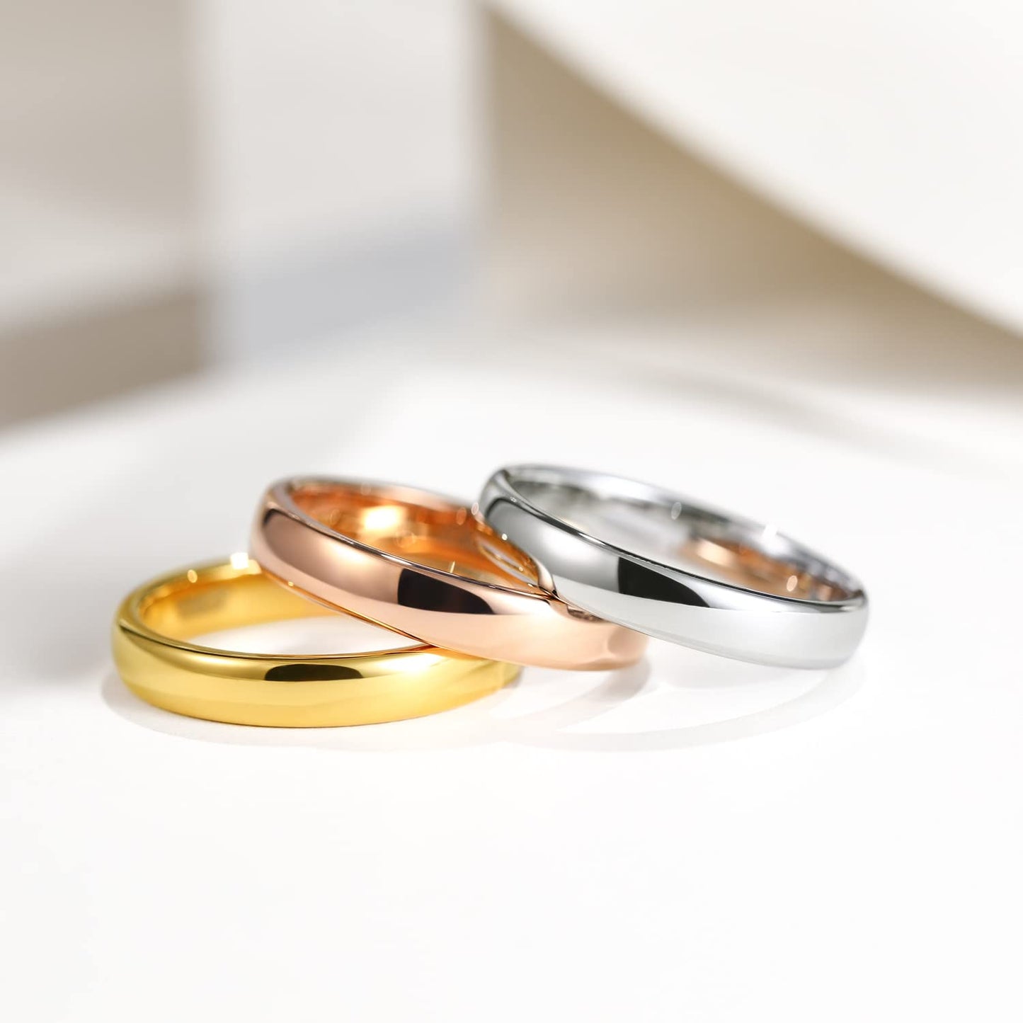 Greenpod 4mm 24K Gold Plated Tungsten Rings for Women High Polish Dome Plain Classic Wedding Bands Comfort Fit Size 5.5