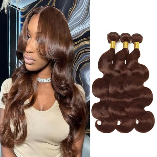 24 26 28 Inch Body Wave Bundles Human Hair Brazilian Virgin Hair for Black Women 12A Wet and Wavy 3 Bundles Dark Brown Human Hair Weave (Color #4)