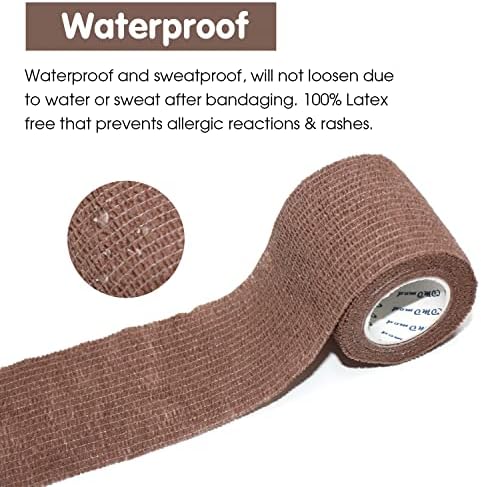 Self Adherent Cohesive Bandage 2"x5 Yards First Aid Bandages Stretch Sport Athletic Wrap Vet Tape for Wrist Ankle Sprain and Swelling,Brown(12 Rolls)