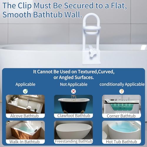 Triple Grip Adjustable Bathtub Handles for Seniors, Tub Grab Bars for Side of Tub, Handicap Grab Bars, Tub Handles for Elderly Innovative Balance Design for Family Safety fits 3-inch+ Thick Walls