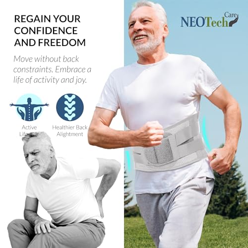 NeoTech Care Adjustable Double Pull Lumbar Brace/Lower Back Belt (Grey, Size L)