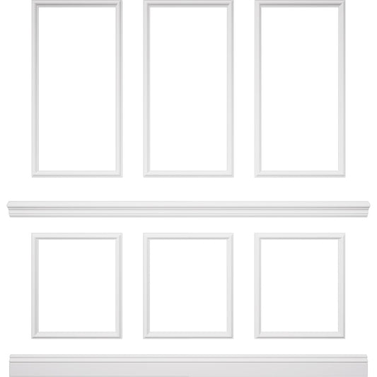 94 1/2"L (Adjustable 108"H to 132"H) Ashford Square Panel Stacked Wall Wainscot Paneling Kit