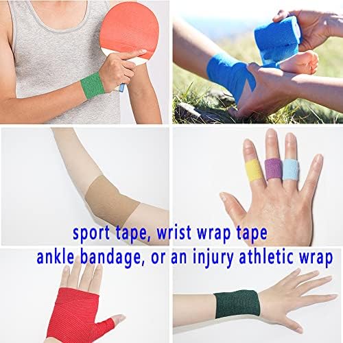 [12 Pack-1" x5Yards] MINGYUE Self Adhesive Bandage Wrap,Athletic Tape,Sports Tape,Wrist and Ankle Wrap Tape,Cohesive Bandage for Vet Tape(Yello)