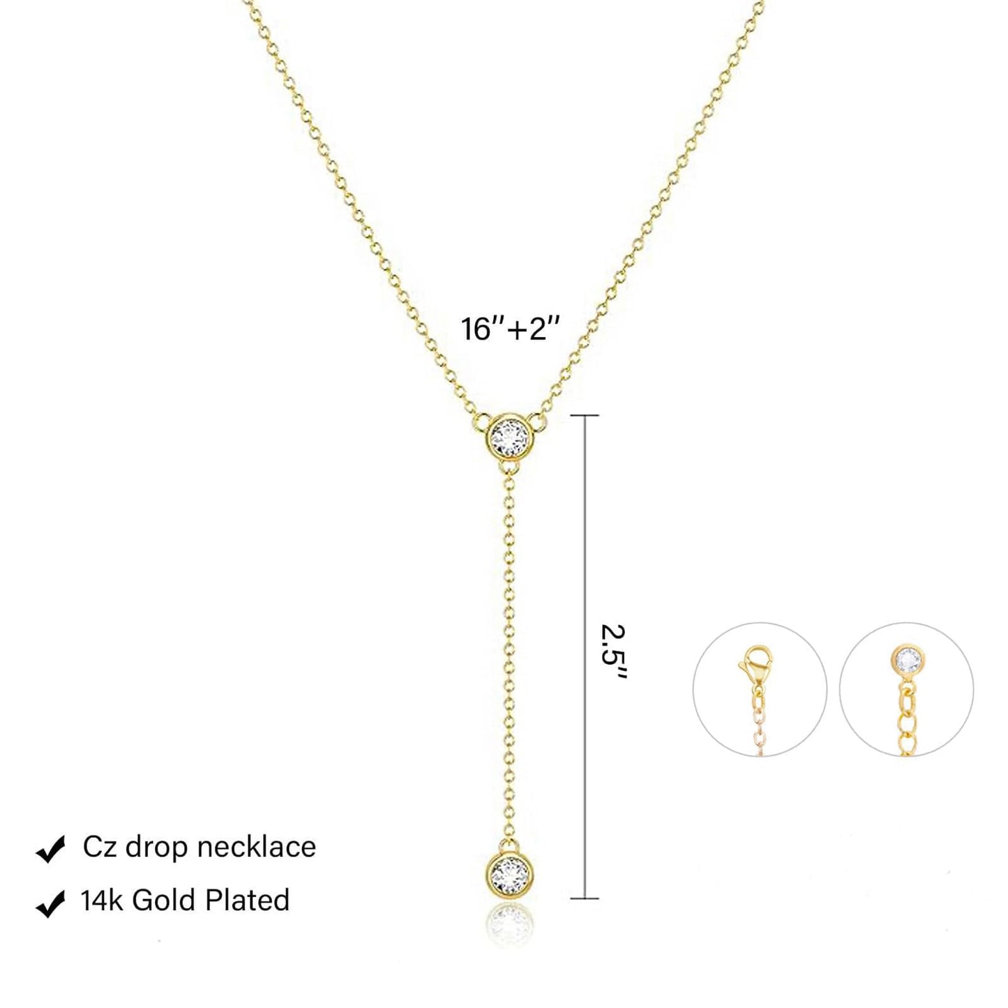 Airmb Lariat Gold Necklace for Women, Dainty Long Necklace Gold Y-Shaped Pendant Necklaces Trendy Chain CZ Drop Necklaces Jewelry for Women Gifts