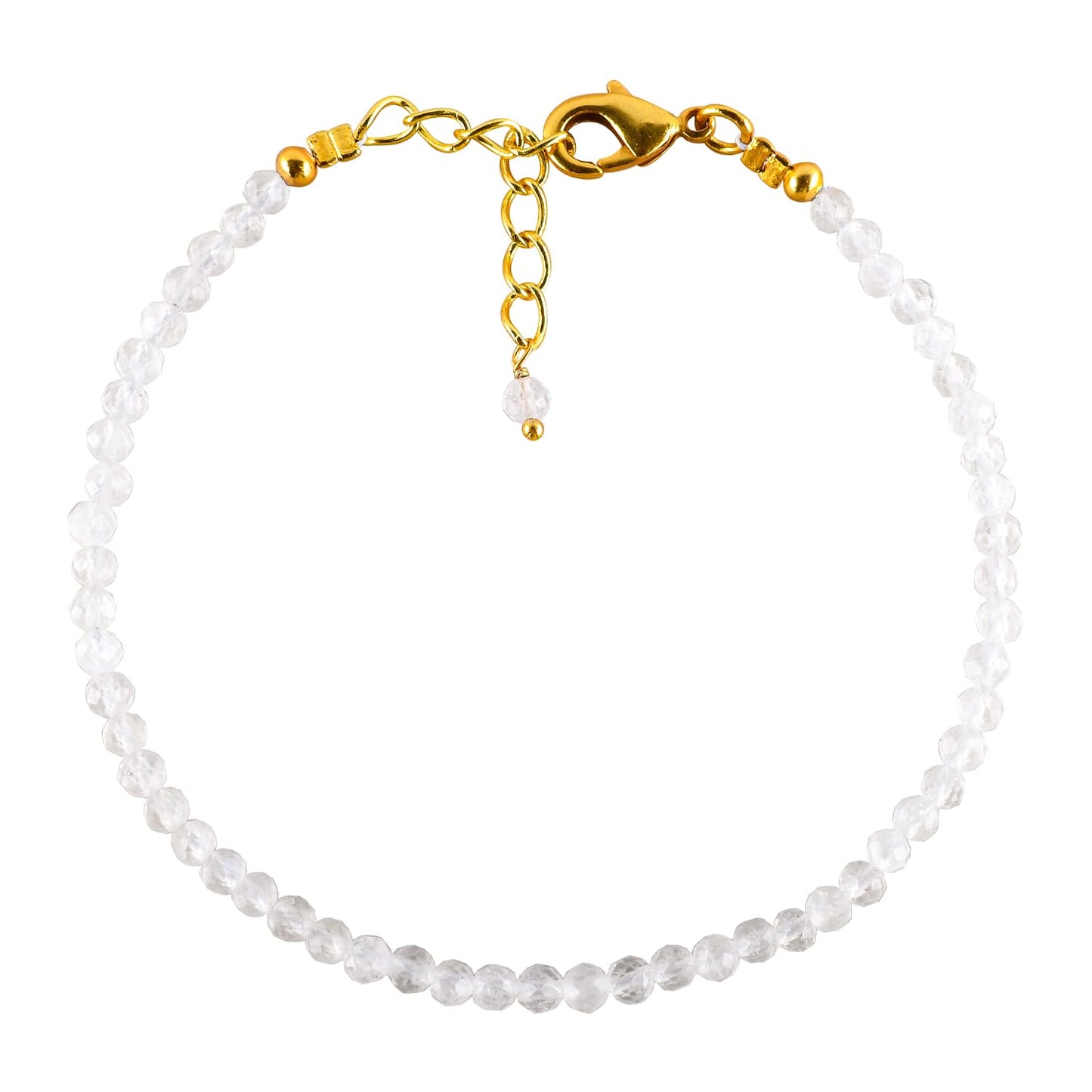 Natural White Moonstone Gemstone Micro Beads Dainty Beaded Bracelet Jewelry for Women, June Birthstone, Chakra Energy Crystals, 14k Gold Plated Chain 8 inch Adjustable, Gifts For Her