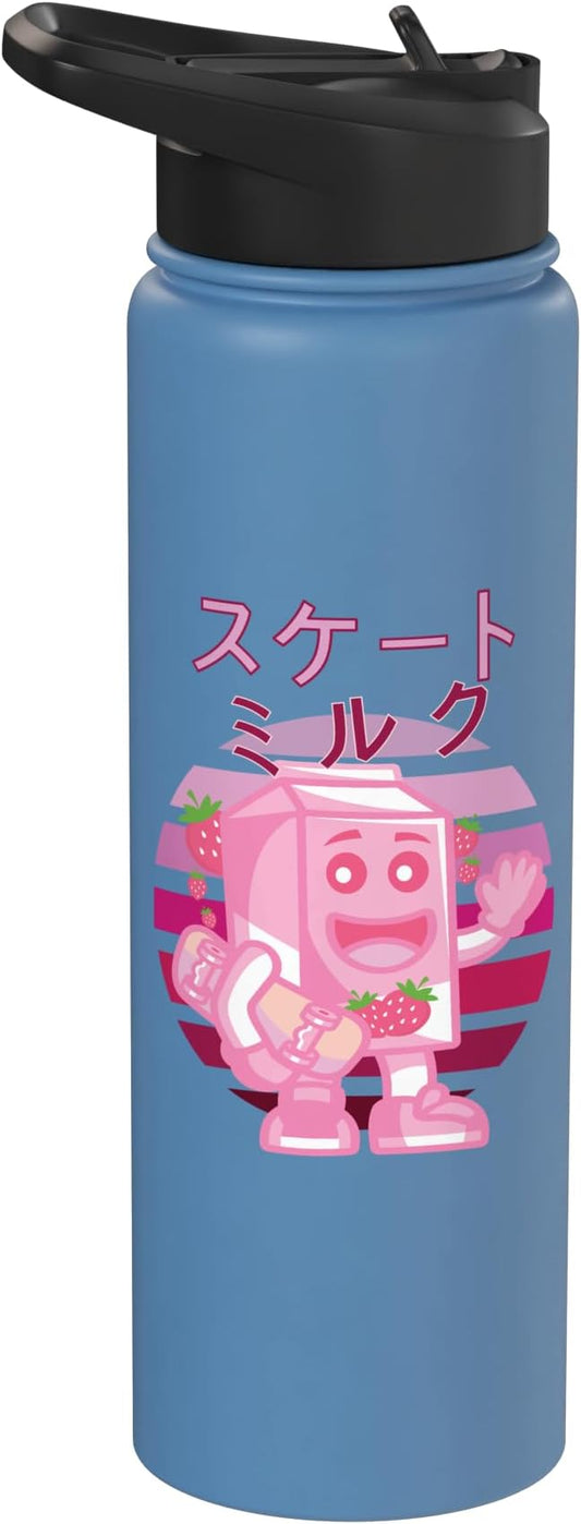 Retro 90s Japanese Skateboarding Strawberry Milkshake Carton Stainless Steel Insulated Water Bottle