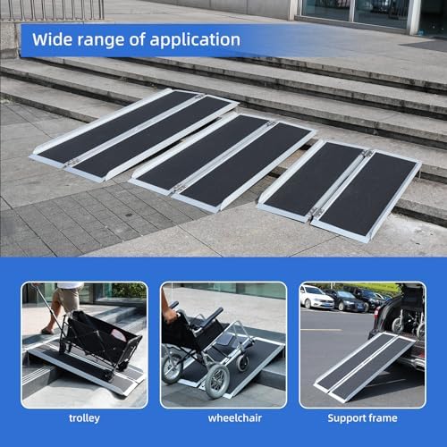 Portable Wheelchair Ramp 3FT,No-Slip Aluminum Folding Handicap Ramp 800lbs Load Capacaity,Wheel Chair ramp for Home Steps,Stairs,car