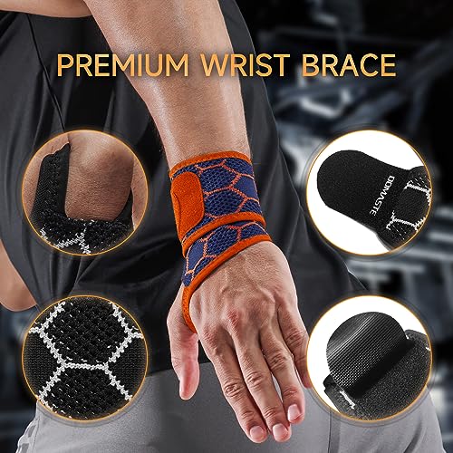 Sport Slim Wrist Wrap - Wrist Brace for Carpal Tunnel Relief, Neoprene-Free Compression Wrist Support for Workout, Adjustable Wrist Guards Fit Right Left Hand (Cobalt Bule, Pack of 1)