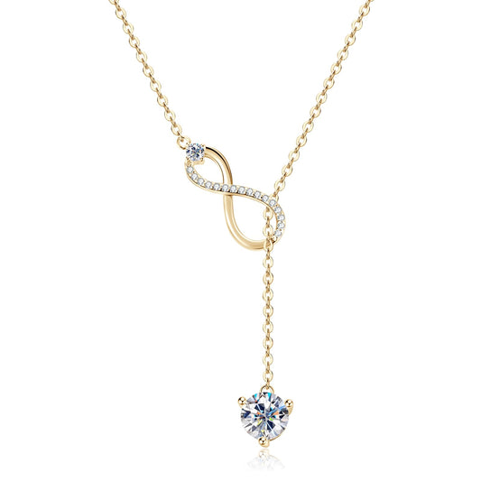 AINUOSHI Twist Infinity Y Necklace Moissanite Pendant Lariat Necklace For Women 925 Sterling Silver Dainty Drop Necklaces 1.26CT with Certificate of Authenticity D Color VVS1 Birthday Prom Anniversary Christmas Valentine's Day Gifts 16 to 20 Inch 14K Gold