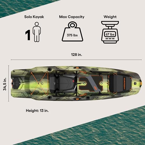 Pelican Catch Mode 110 Fishing Kayak - Premium Angler Kayak with Lawnchair seat - 10.5 Ft., Venom