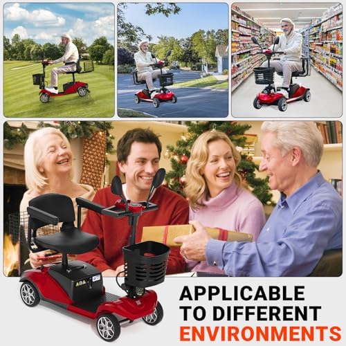 Foldable Mobility Scooters for Seniors, 4 Wheels Electric Mobility Scooter for Adults W/Removable Battery, Removable Basket, LED Headlights and Cup Holder, Charger Included - Red