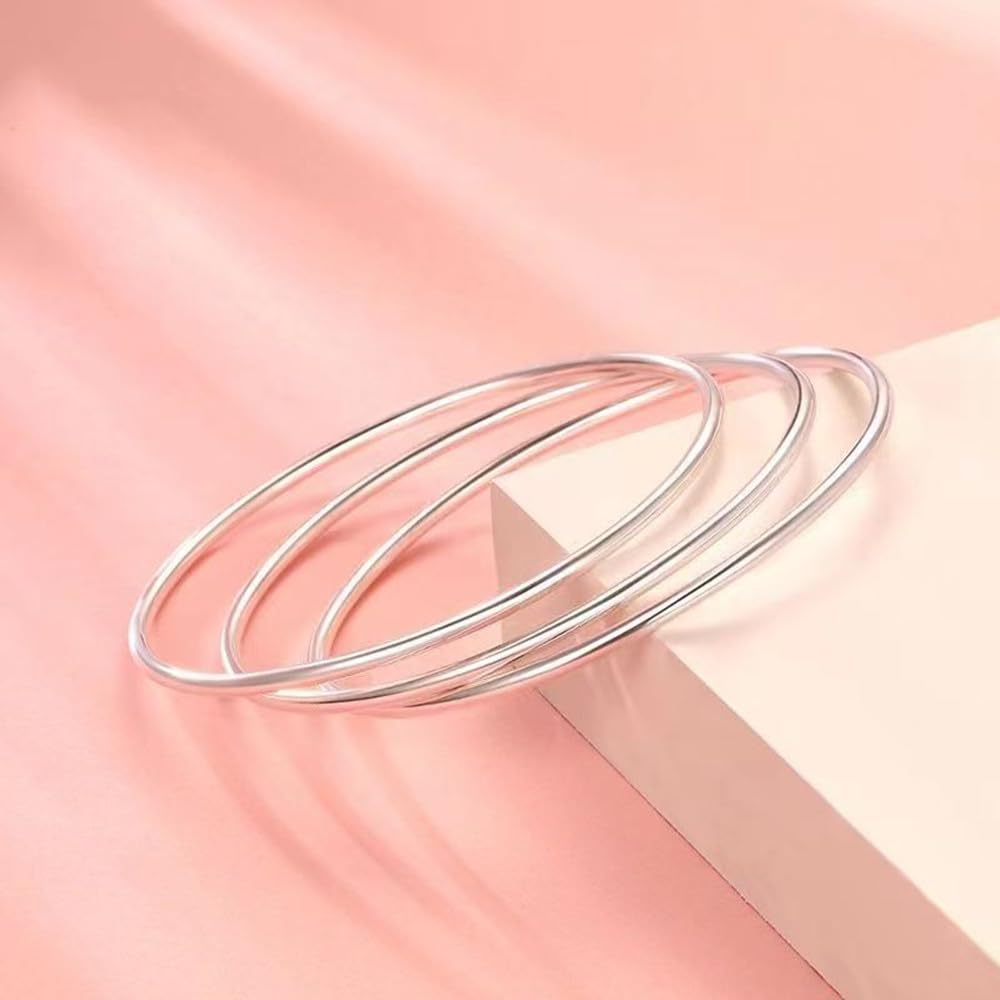 Sterling Silver Bangle Bracelets for Women,Fashion Jewelry Simple Adjustable 925 Silver Cuff Bangles for Women Mom Wife Valentine Mothers Day Gift