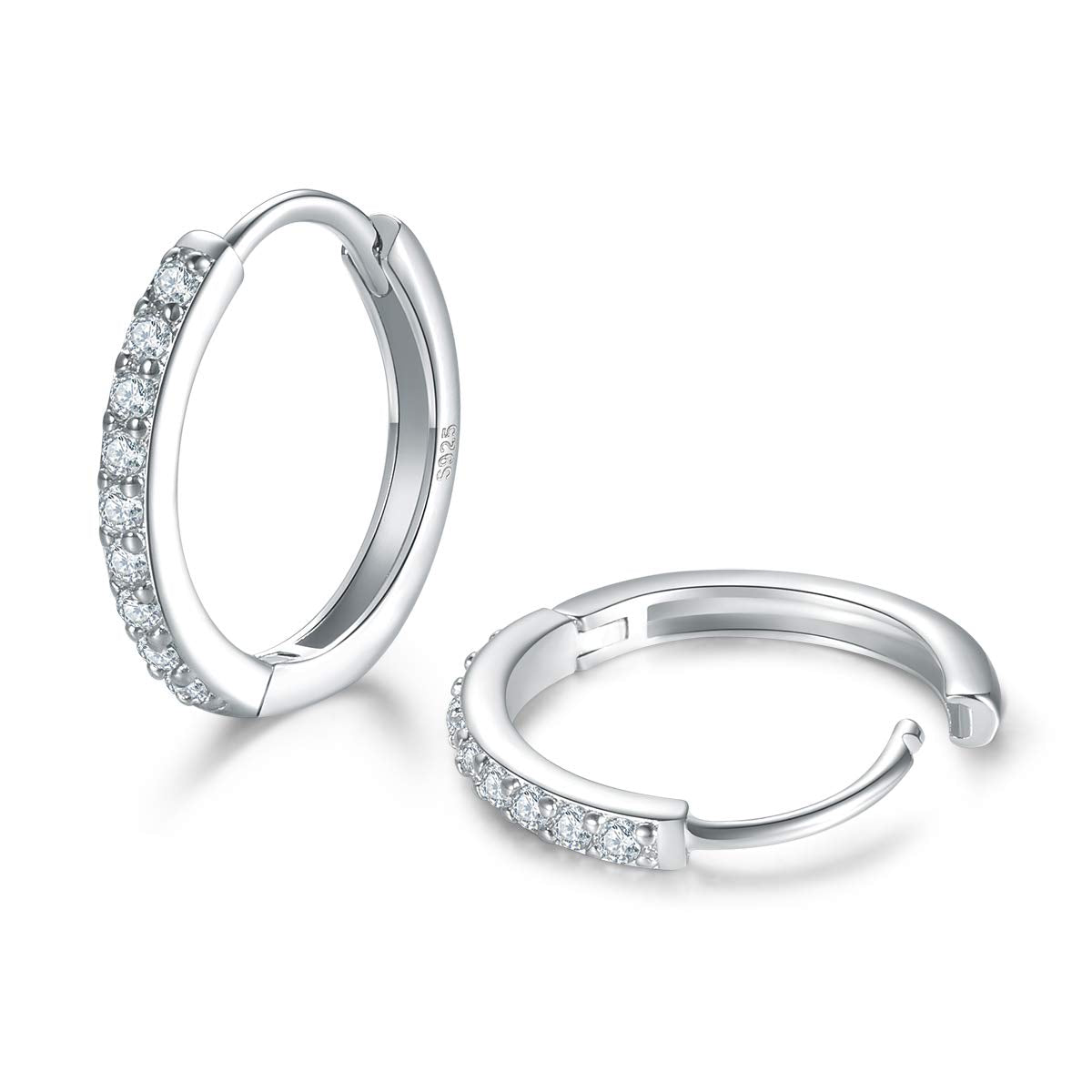 Sterling Silver Small Hoop Earrings Tiny Cartilage Earring Cubic Zirconia Cuff Huggie Earrings Mini Hoops Earrings Piercing for Women 3 Pairs 8mm
