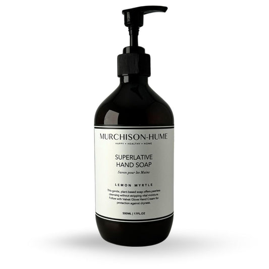 Murchison-Hume Lemon Myrtle Hand Soap | Superlative Plant-Based Formula with Elegant Refillable Pump Dispenser | Soft & Hydrated Hands | SLS-Free, Paraben-Free & Cruelty-Free | 16 fl oz