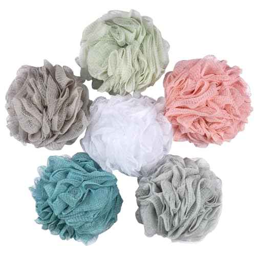 BTYMS 6 Pcs Shower Pouf 60g Bath Loofah Shower Sponge Loofahs Exfoliating Mesh Puff Body Wash Sponge