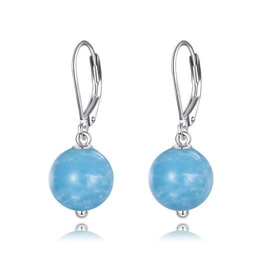 925 Sterling Silver Larimar Leverback Earrings Blue Dangle Drop Jewelry Gifts for Women (Larimar)