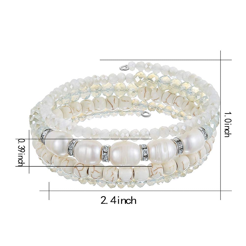 Beaded Freshwater Pearl Chakra Bracelet - Multi Strand Wrap Bracelet with Natural Crystal Agate Beads, Birthday Gifts for Women(29-White)