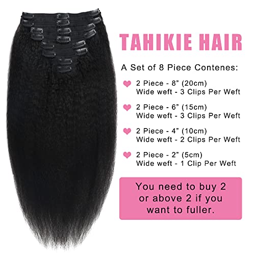 Kinky Straight Human Hair Clip in Extensions 120g Full Head Clip ins for Women 100% Unprocessed Brazilian Virgin Human Hair Yaki Straight Clip ins Remy Hair Natural Black 8Pcs 18Clips 22inch
