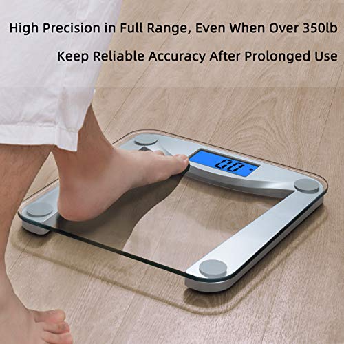 Vitafit Digital Bathroom Weight Scale for Body Weight, Extra Large Blue Backlit LCD and Step-On, 11.8x11.8in, 400lb,