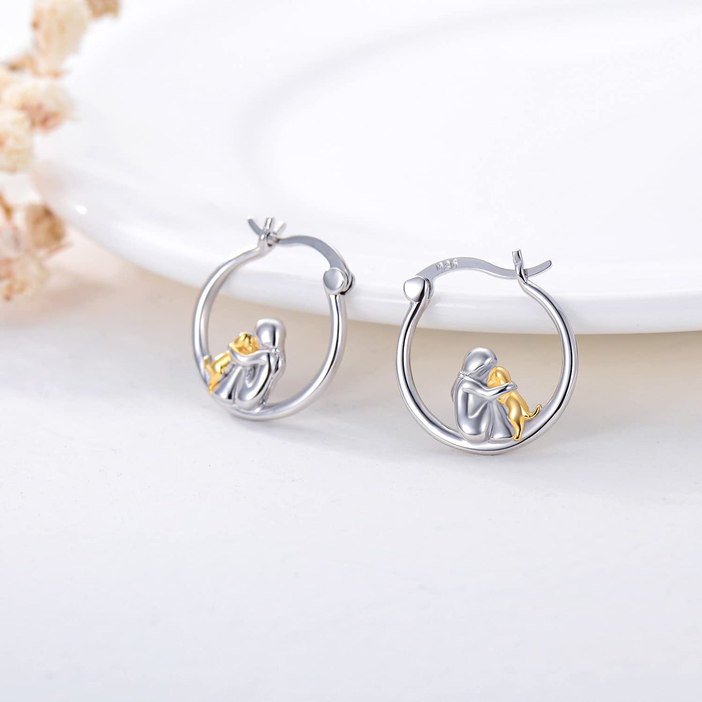 Dog Earrings for Women 925 Sterling Silver Cute Pet Hoop Earrings Hypoallergenic Puppy Jewelry Graduation Gifts for Women Daughter Her Dog Lovers