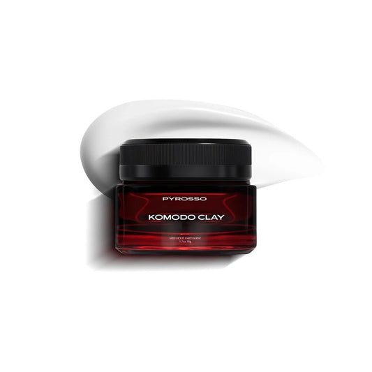 Pyrosso Komodo Clay Strong Hold Matte Finish Hair Clay for Men | Long-Lasting Texture & Volume | Water-Based | No Residue | 1.7oz