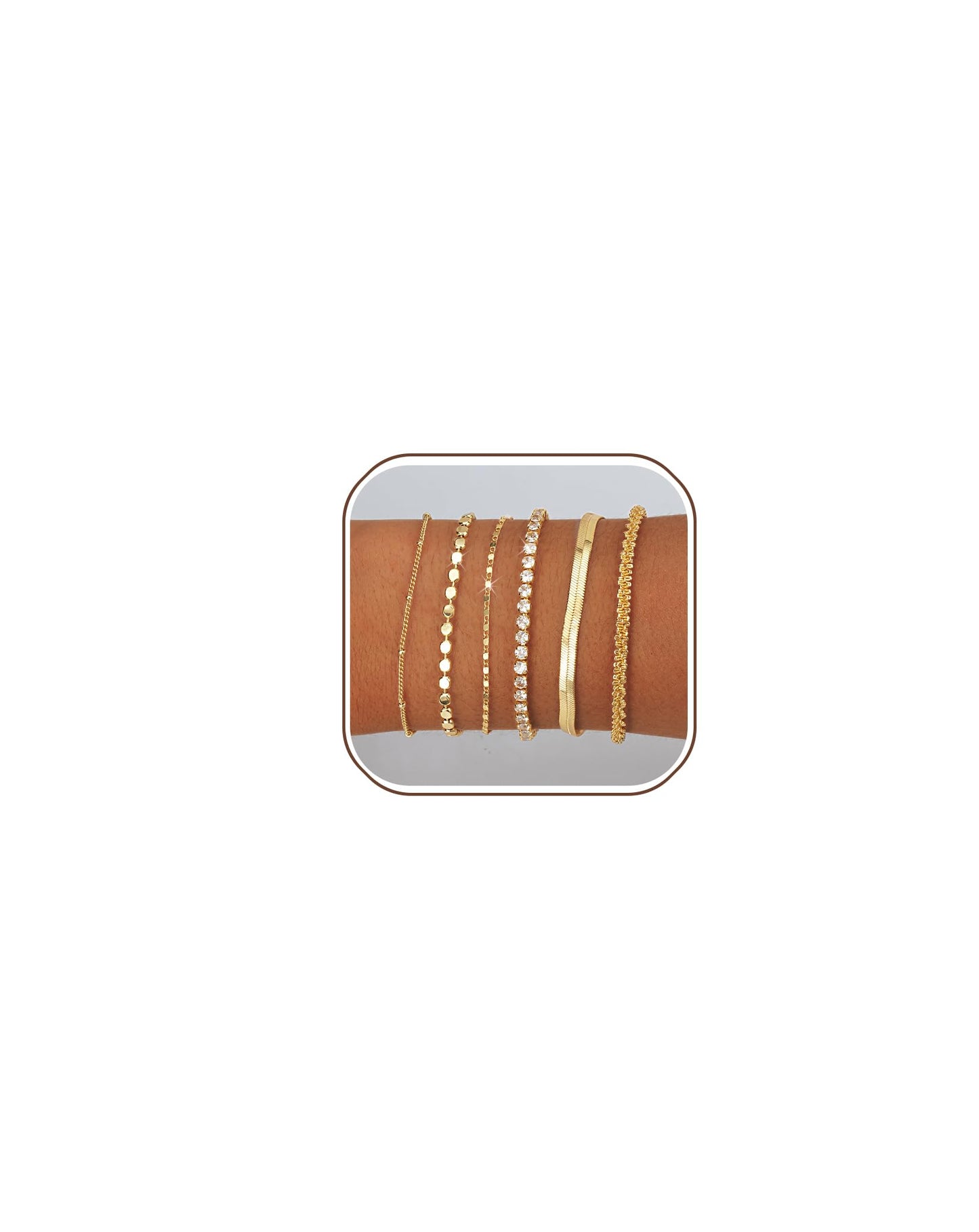 Gold Bracelets for Women 14K Gold Plated Stack Trend Bracelets Charm Paperclip Chain Cuban Link Layered Waterproof Bracelet Dainty Bracelet for Women Jewelry Gifts (Gold 6Pcs)