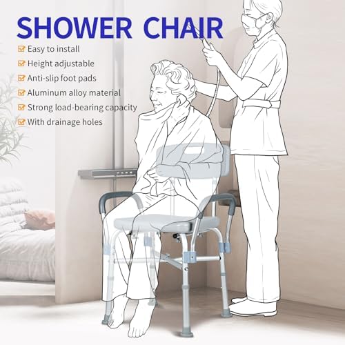 UNICOO® Adjustable Shower Chair for Inside Shower | Lightweight Bath Chair with Detachable Backrest, Arms, and Drain Holes for Elderly and Disabled, Safety Legs, and Padded Armrests | Shower Stool