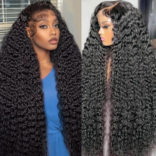 22 Inch Deep Wave Lace Front Wigs Human Hair 200 Density 13x6 HD Transparent Lace Front Wigs Human Hair Pre Plcked Curly Human Hair Wig for Women Deep Wave Frontal Wigs Human Hair