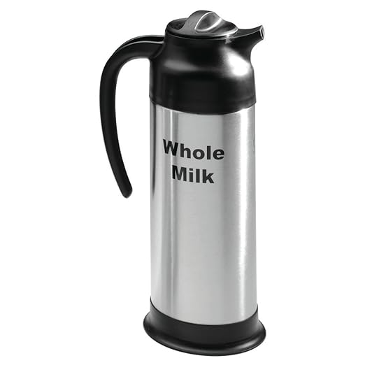 Service Ideas SSN100WHOLEET Steelvac Creamer Carafe,"Whole Milk" Etched, Stainless Vacuum Insulated, 1 Liter (33.8 Ounces), Dishwasher safe, NSF listed, Brushed finish