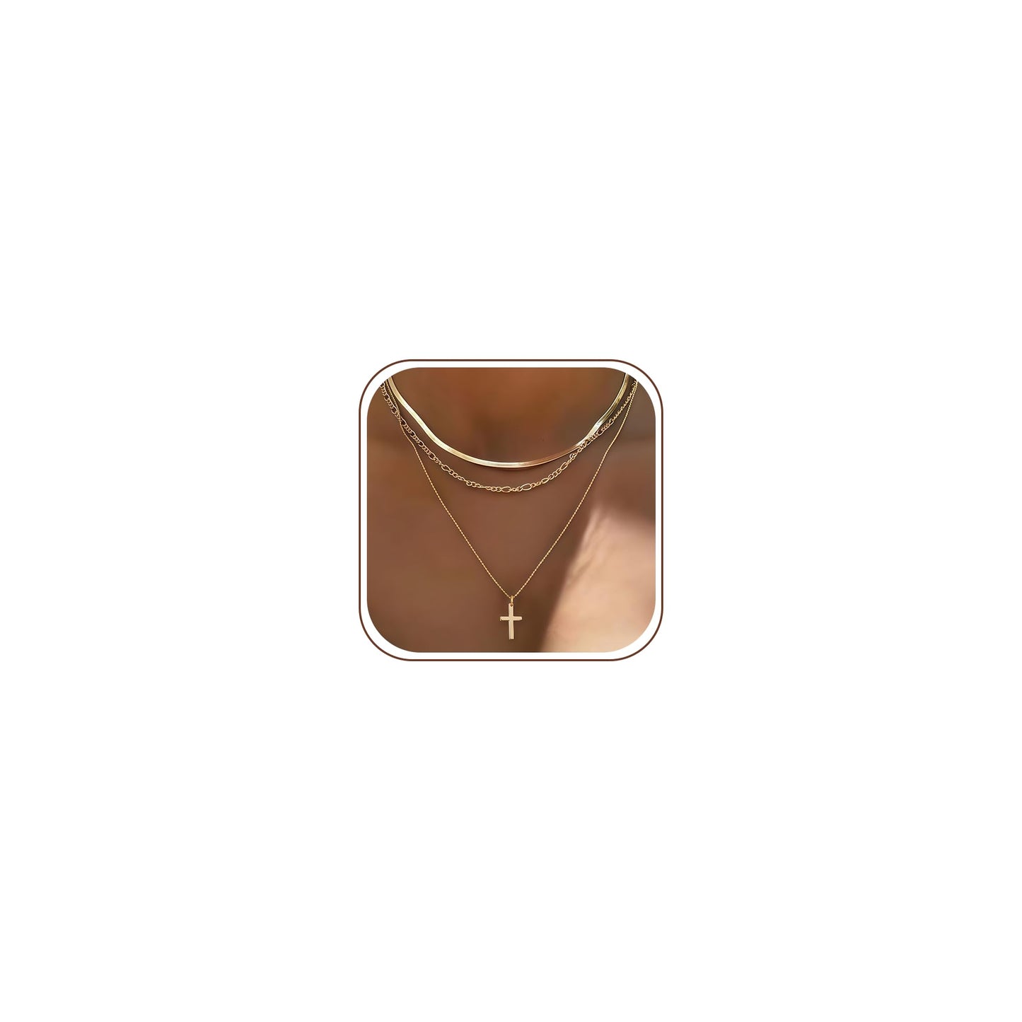 YEEZII Layered Gold Necklaces for Women Trendy, 3 Pcs 14K Gold Plated Choker Paperclip Box Chain Necklace, Stackable Women's Gold Pendant Necklaces Jewelry Set (Gold-3 pcs-Cross)