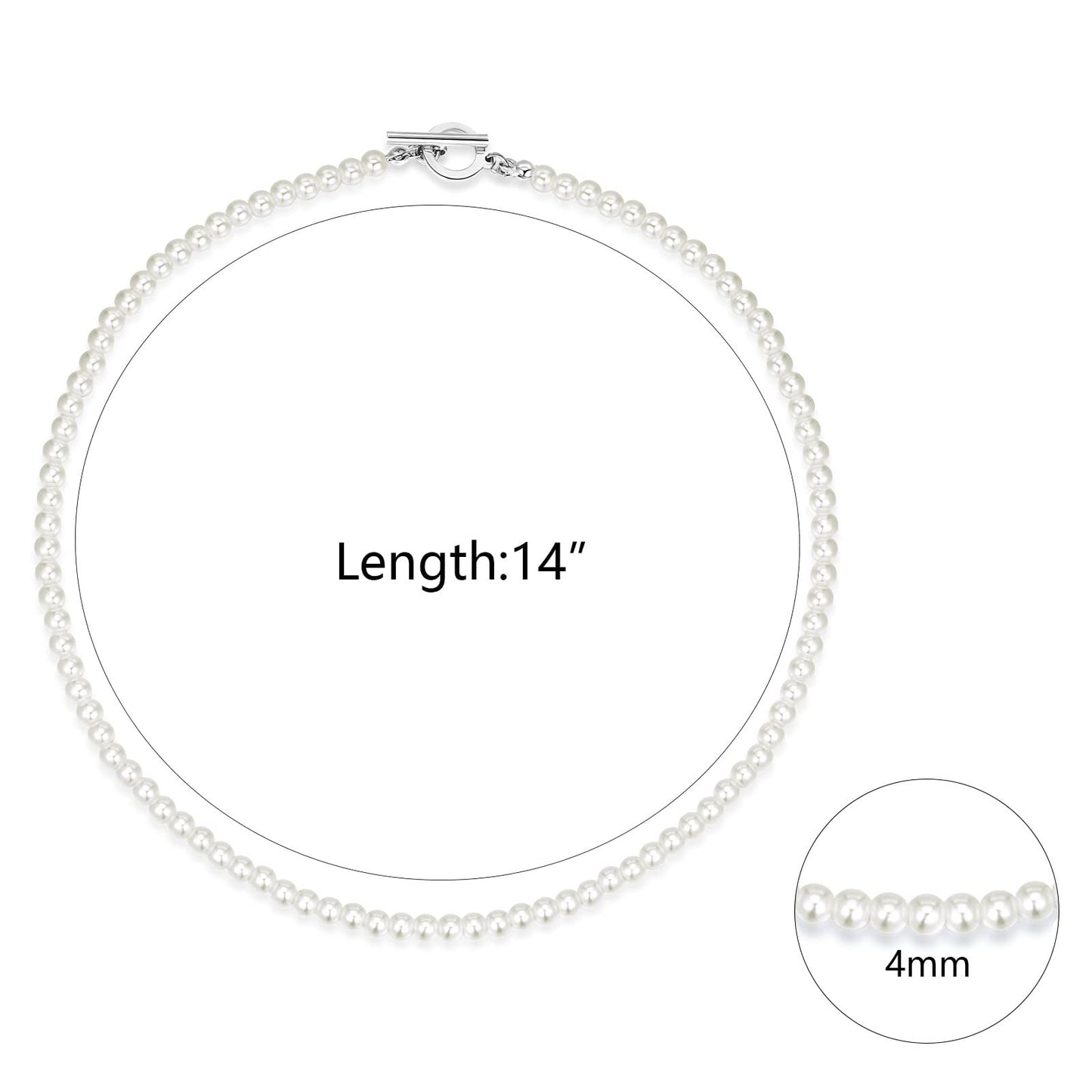 Luxval Pearl Necklace for Women, 4MM Cream White Pearl Jewelry, 14K Silver Plated Handmade Dainty Toggle Clasp Necklace for Women Jewelry Gifts, 14"