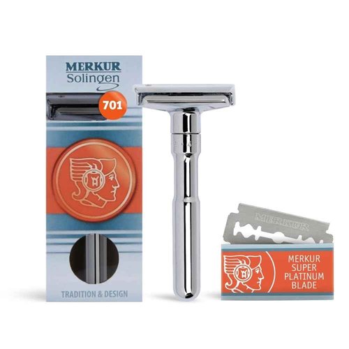 MERKUR FUTUR 701 Adjustable Double Edge Safety Razor - Bright Chrome | Adjustable Razor With Dial | Made in Germany | Plastic-Free | Snap-On Cap Design | Straight Bar