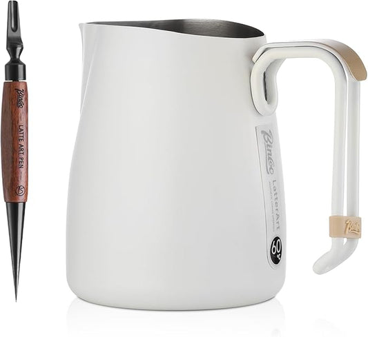 Bincoo Milk Frothing Pitcher with Latte Art Pen Espresso Milk Frothing Pitcher Stainless Steel 20oz/600ML Coffee Milk Frother Cup with Measurement Lines,Ergonomic Handle for Latte Art & Cappuccino