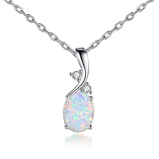 AILUOR Vintage Opal Pendant Necklace, Silver Plated Created Gemstone Oval White Opal Fashion Jewelry for Women Mother - Endless Love (Silver)