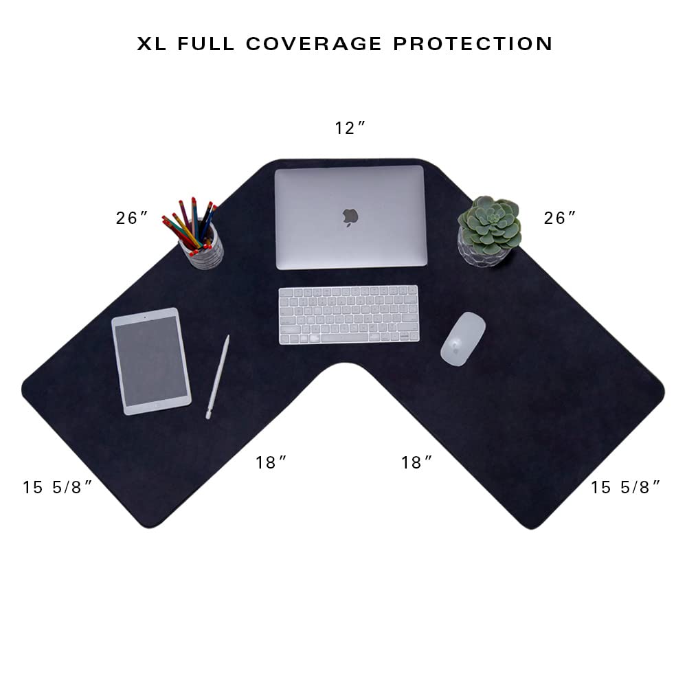Con-Tact Brand XL Gaming Mouse Pad | Corner Desk Stitched Edges Extended Mousepad | Non-Slip Water Resistant Keyboard Mat | Deskpad for Gamer, Home & Office 36.22" x 15.74in | L Shape (Black)